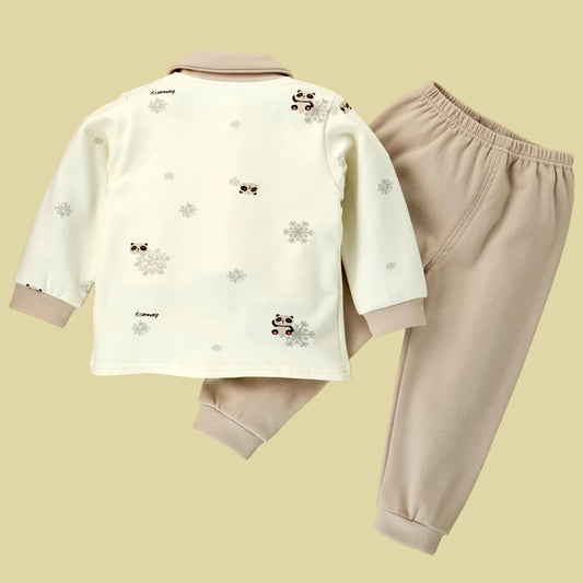 2pcs Cream Panda full sleeves shirt with matching Pants for Toddlers