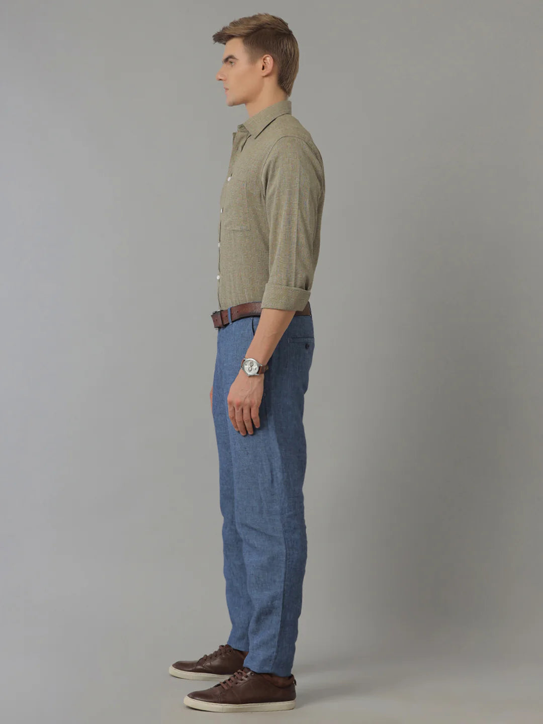 Men Regular Fit Check Green