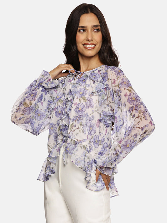 IS.U Blue Ruffled Boho Top