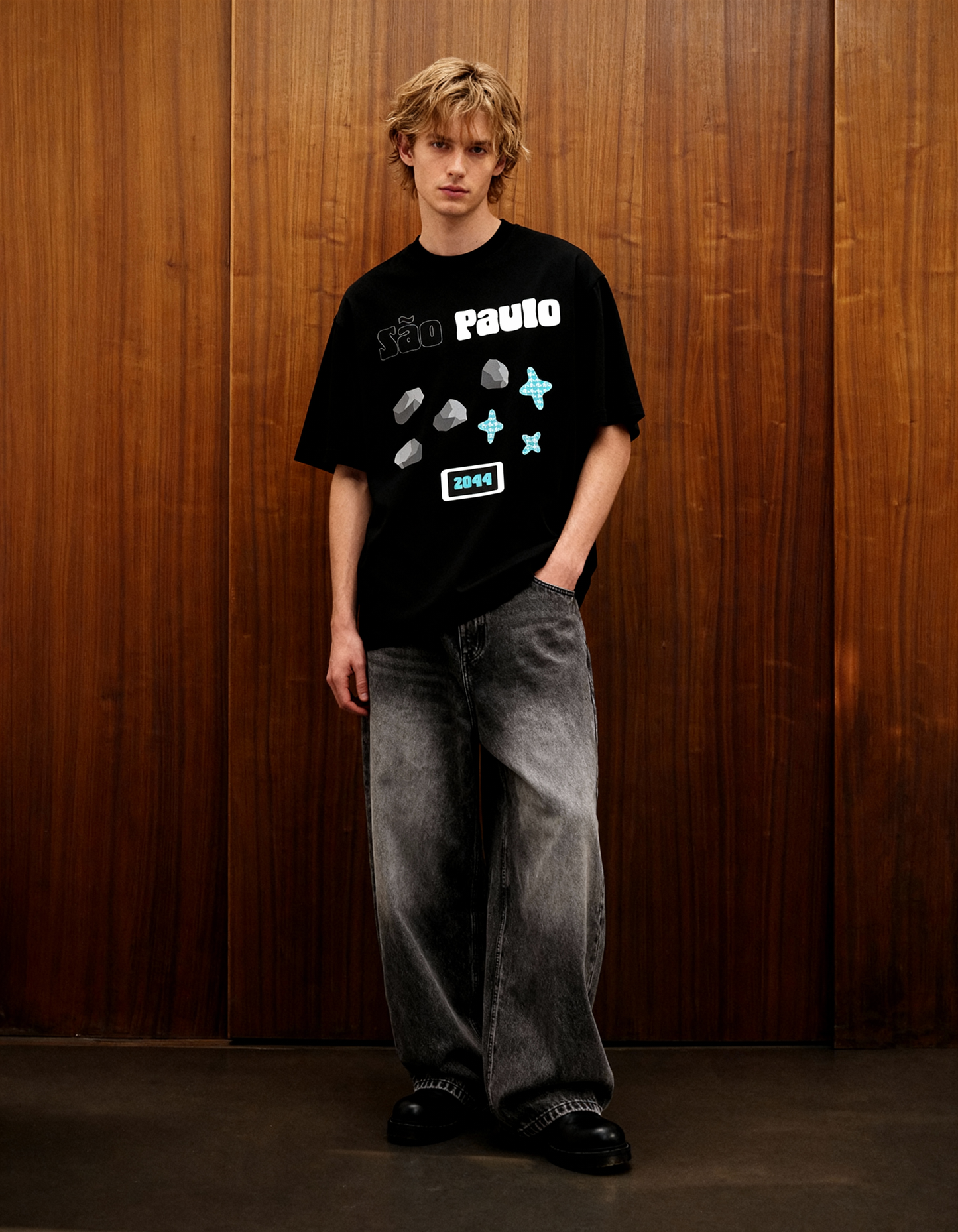 Sao Paulo Printed Black Oversized T-Shirt