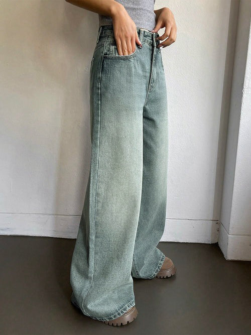 Sea Green Washed Ultra Wide Leg Jeans