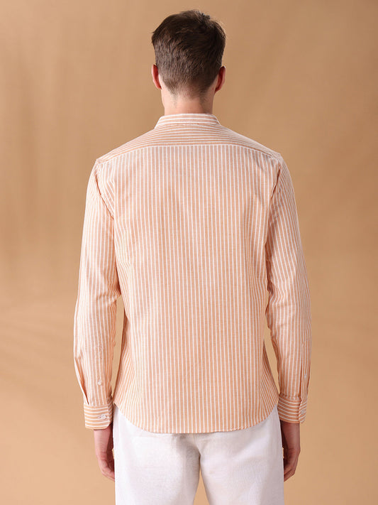 Orange Regular Fit Striped Casual Shirt for Men (DORVI)