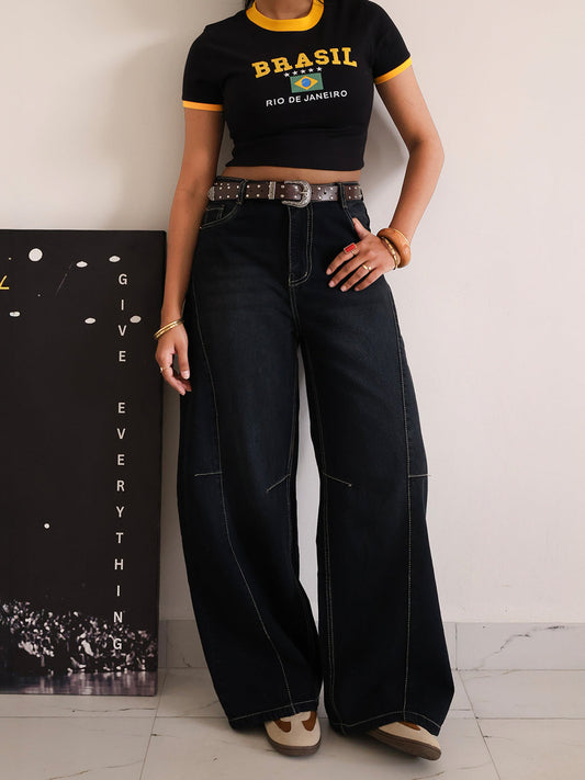 Eclipse Black Panelled Wide Leg Jeans