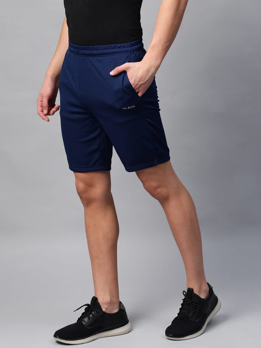 Alcis Men Navy Blue Solid Slim Fit Sports Shorts