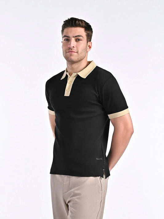 Men's Smooth-Touch Contrast Gloss Black Polo Vellure