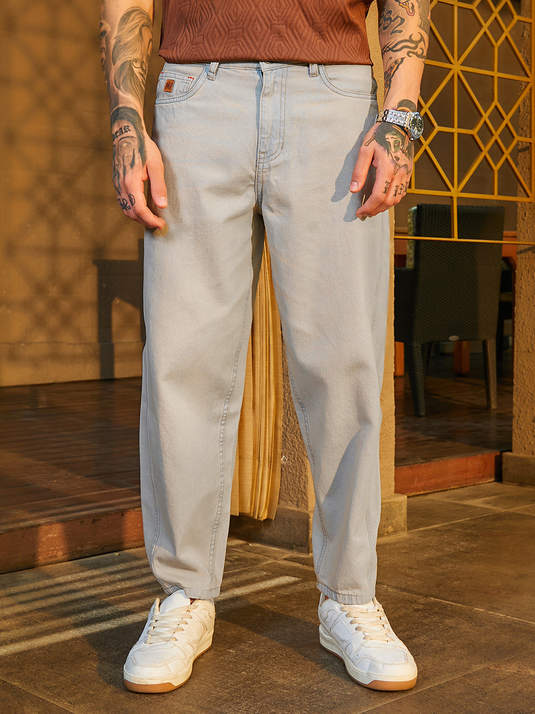 Light-Wash Carrot-Fit Denim Jeans