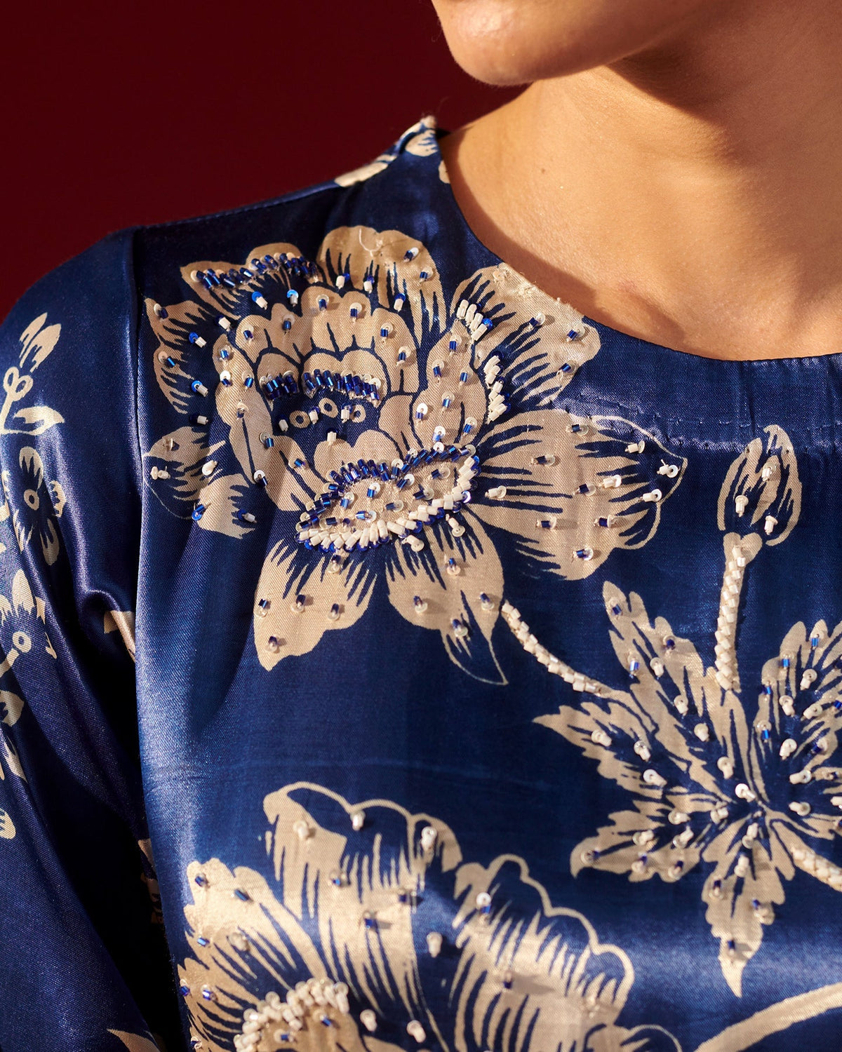 Blue Abstract Floral Kurta Set