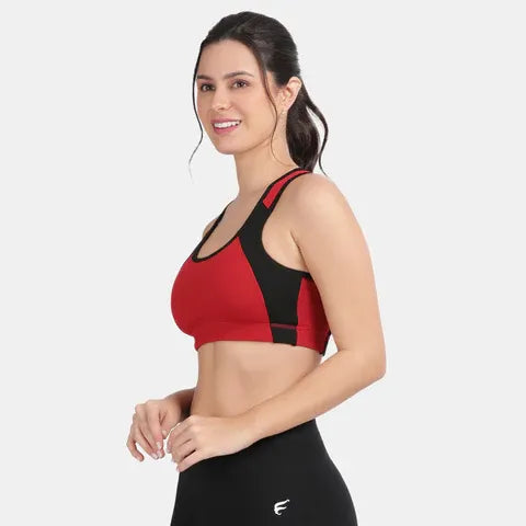 Maroon black cotton sports bra with smooth fit and full coverage support