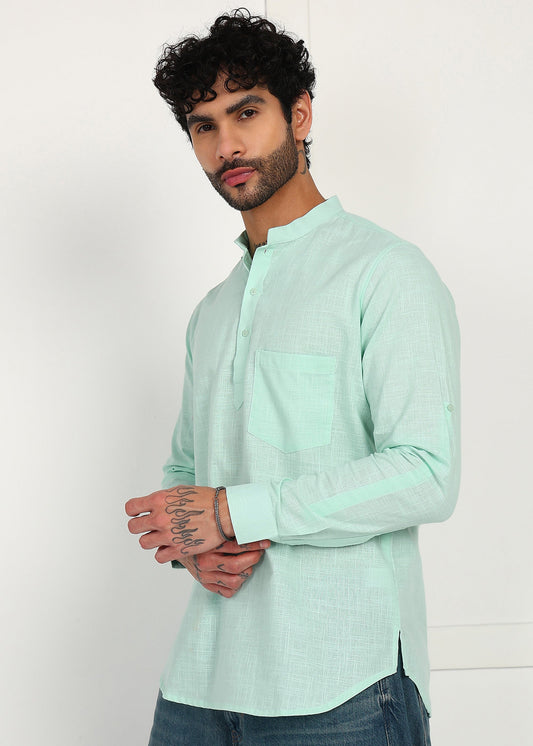 Fabmade Mint Haven Linen Short Kurta