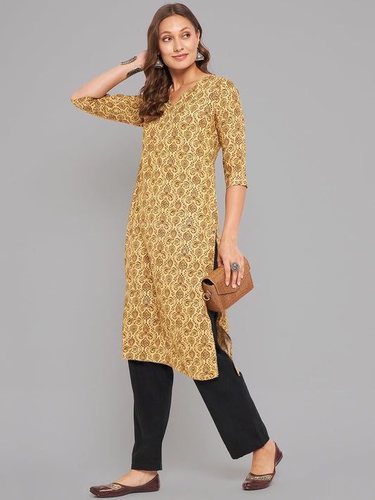 Women Mustard Kurta With Lace