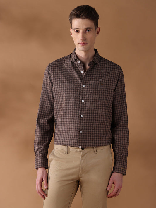 Brown Regular Fit Checked Formal Shirt for Men (LOTRY)