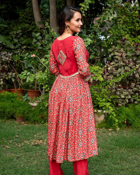 Red Patola Kurta Set