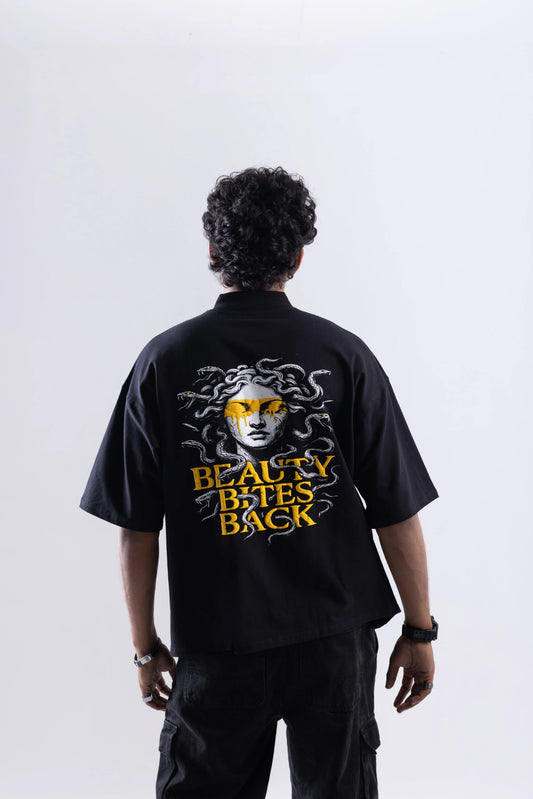 “Beauty Bites Back” Round Neck Black T-shirt