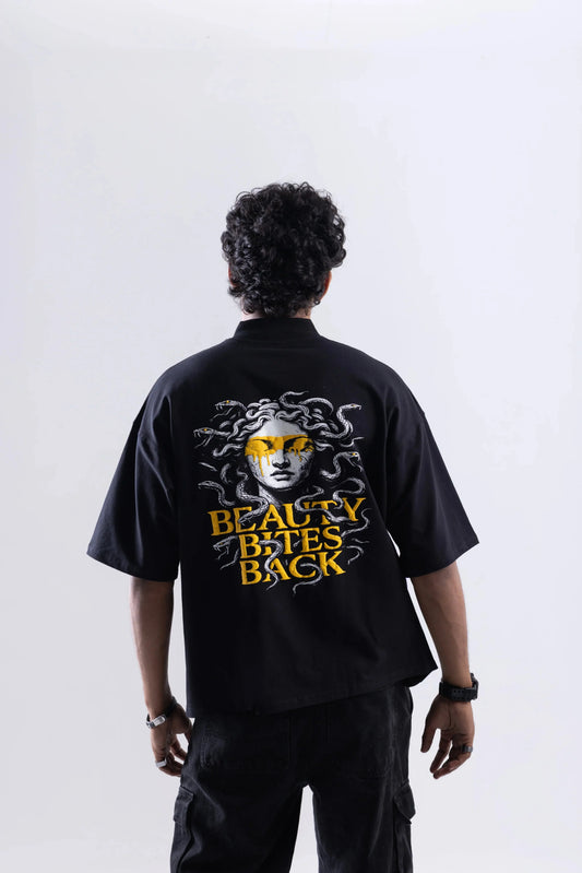 “Beauty Bites Back” Round Neck Black T-shirt Off Sinners