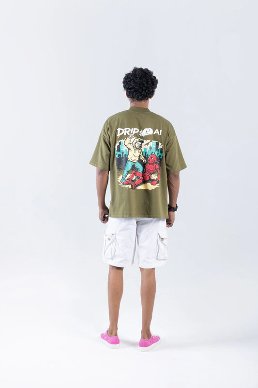 “Drip > AI” Round Neck Green T-shirt