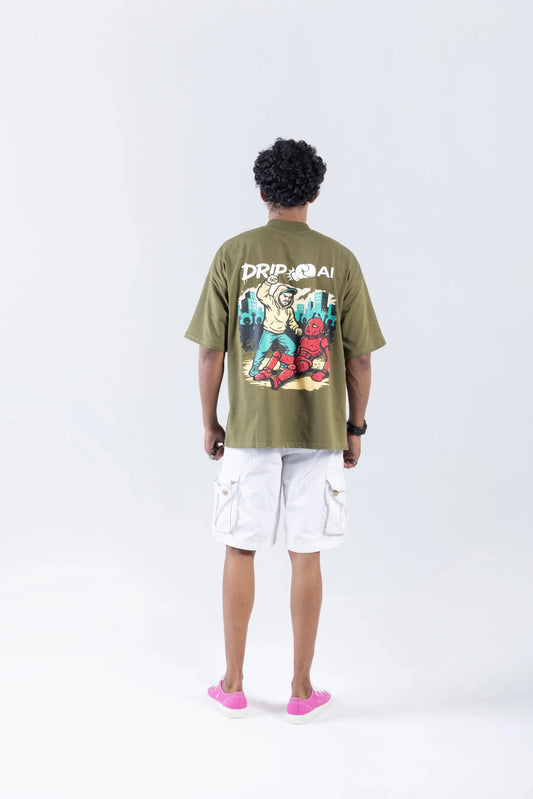 “Drip > AI” Round Neck Green T-shirt Off Sinners