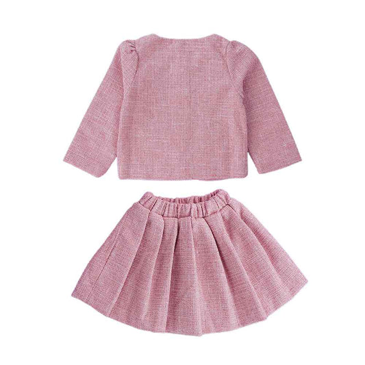 Pink Dual Bow Tweed style 2 pcs, Skirt and Top Winterwear set for Girls