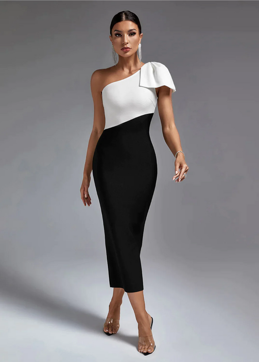 Black & White One Shoulder Dress De Novoo