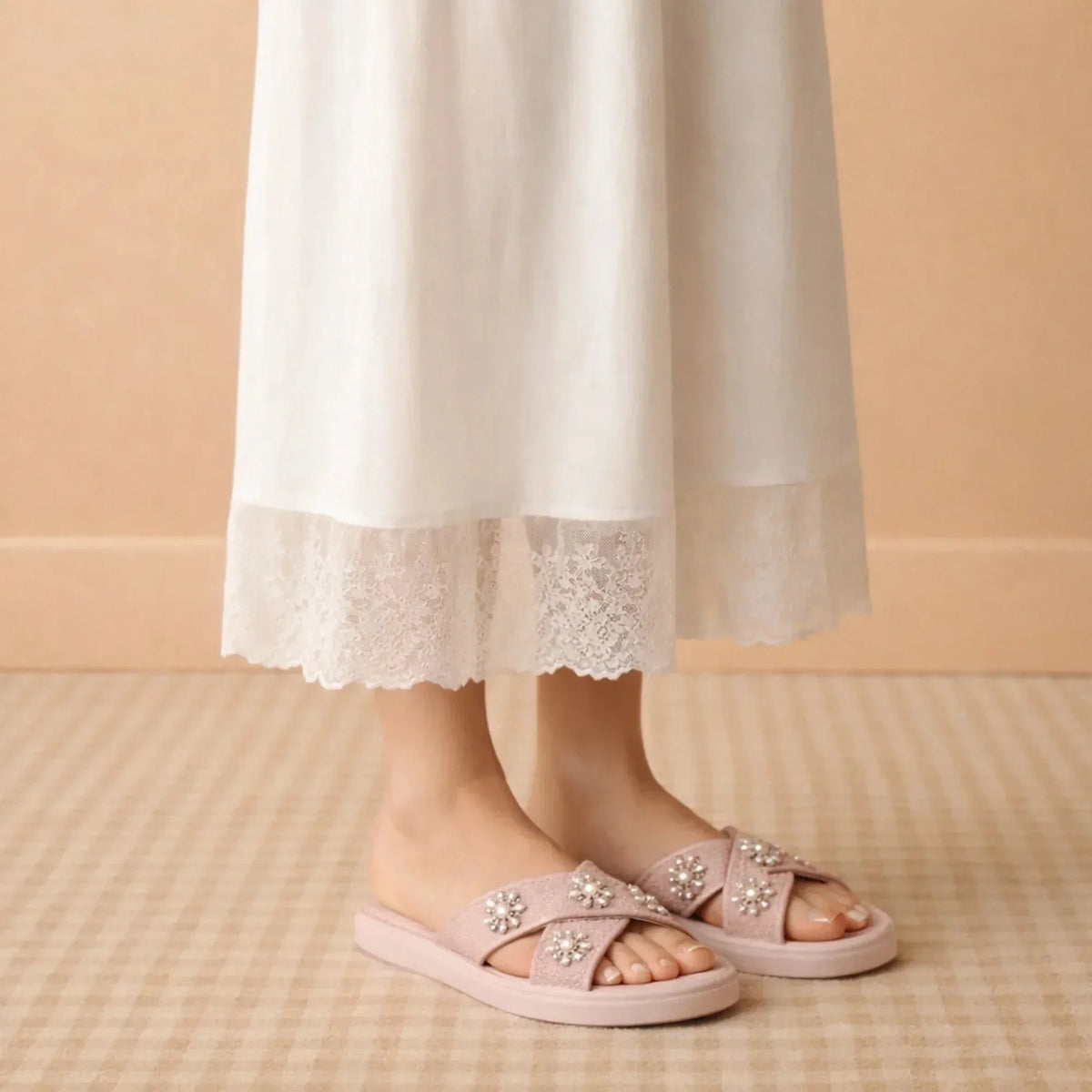 The Safira Pink Luxury Cross Over Embellished Slides Rettrose