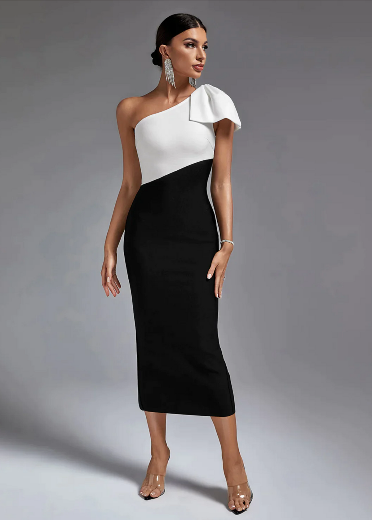 Black & White One Shoulder Dress De Novoo