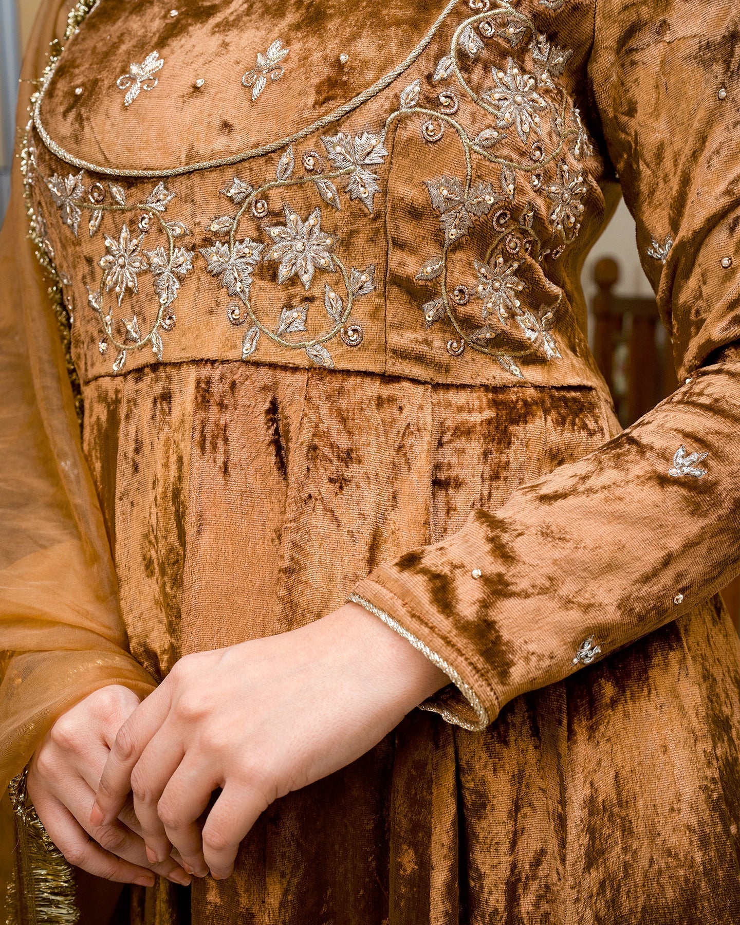 Brown Kalidaar Velvet Suit Set