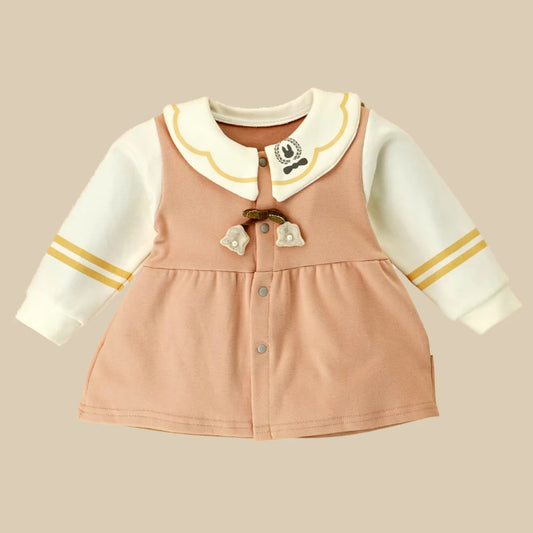 2pcs Peach Scalloped Long Frock style Top with matching full Pants