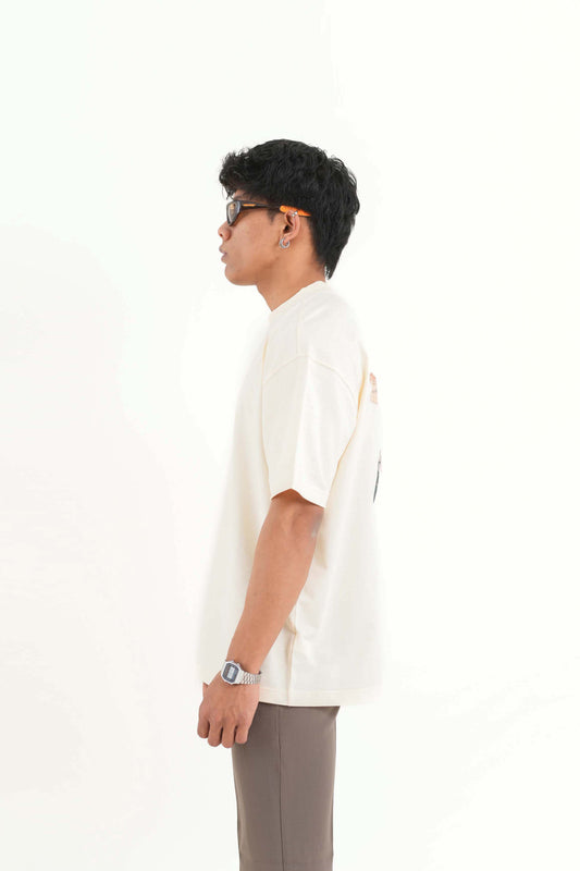 Beautiful Cream Oversized Printed T-Shirt