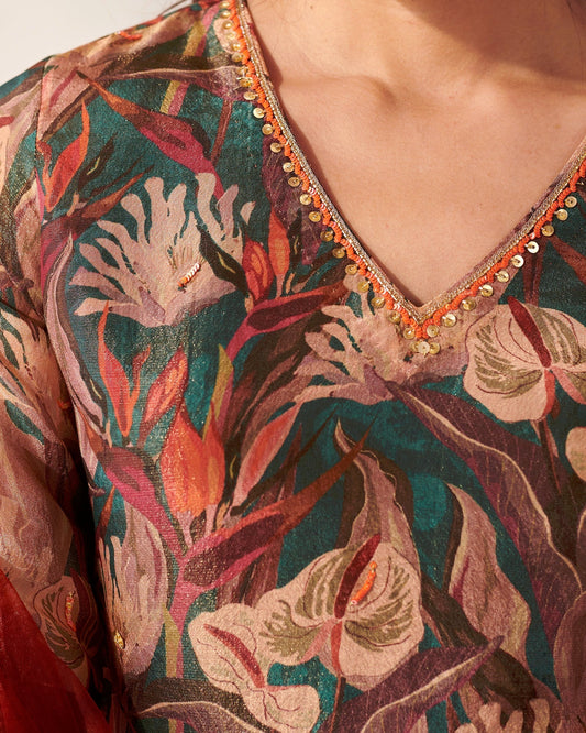 Green Gota & Foliage Suit Set