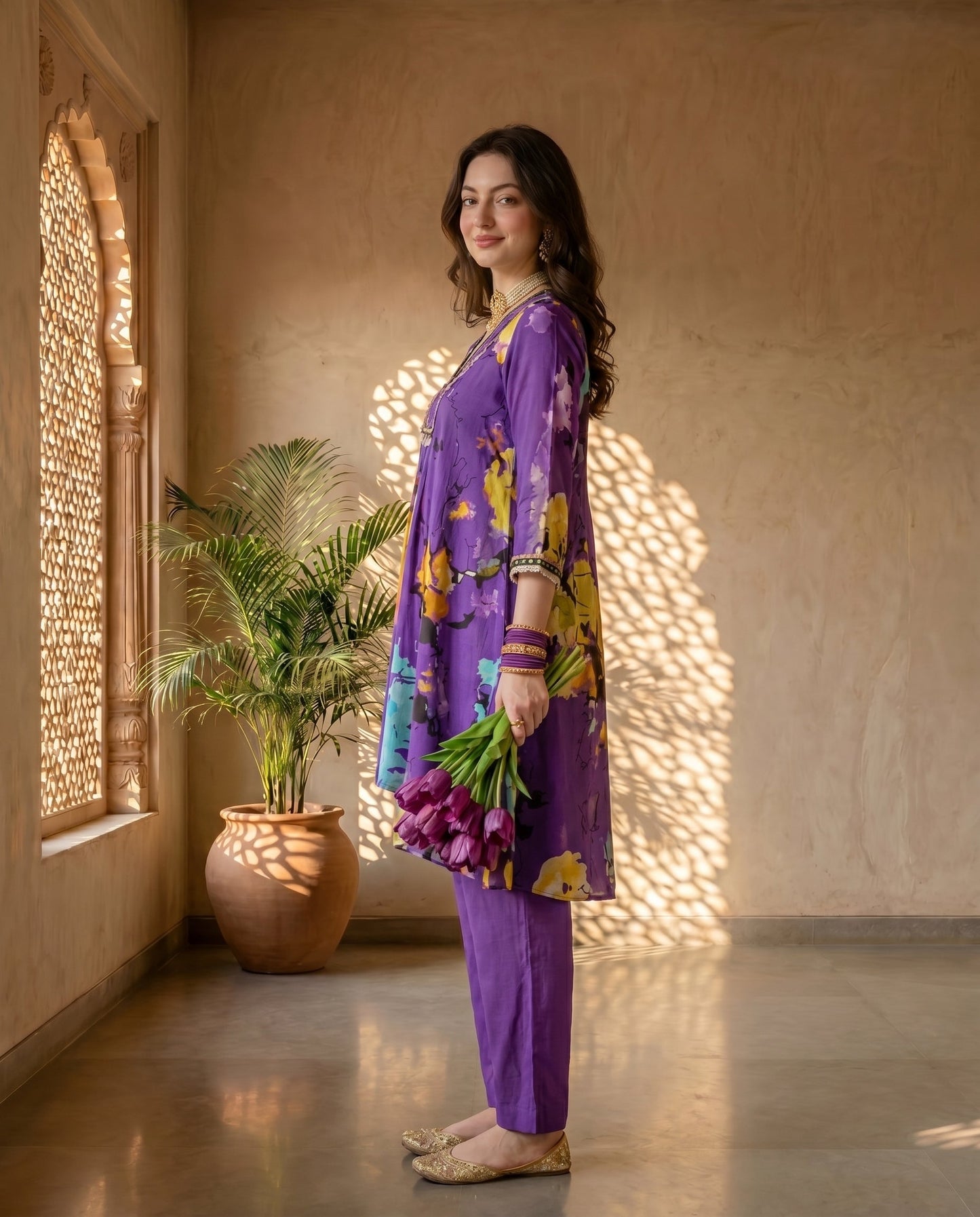 Purple Blossom Kurta Set