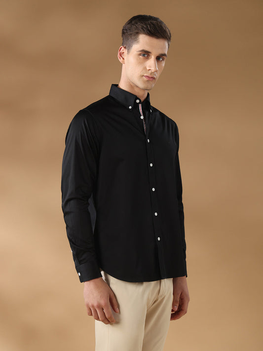 Black Regular Fit Formal Satin Shirt