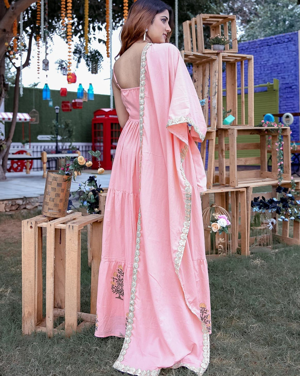 Peach Tier With Dupatta
