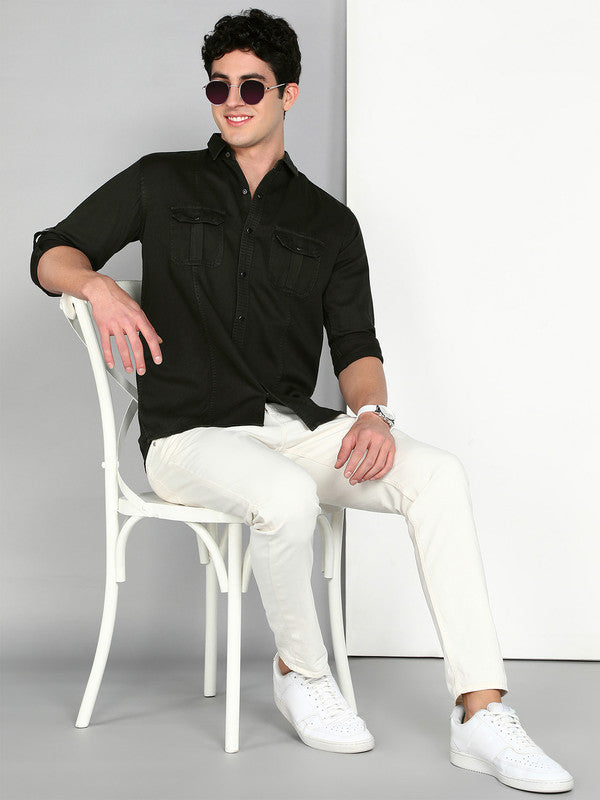 Kuons Avenue Men's Military Green Cotton Twill Casual Shirt