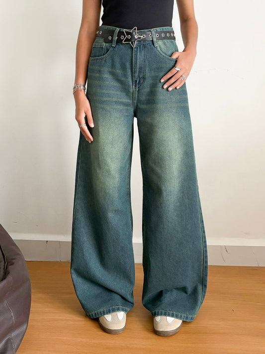 Vintage Green Tinted Super Wide Leg Jeans