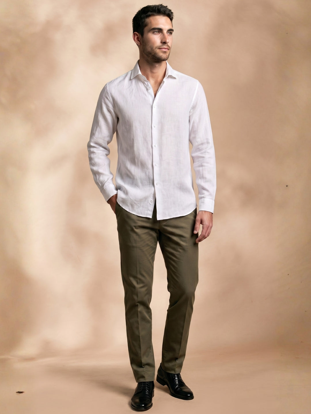 Slim Fit White Linen Solid Casual Shirt for Men (JARON)