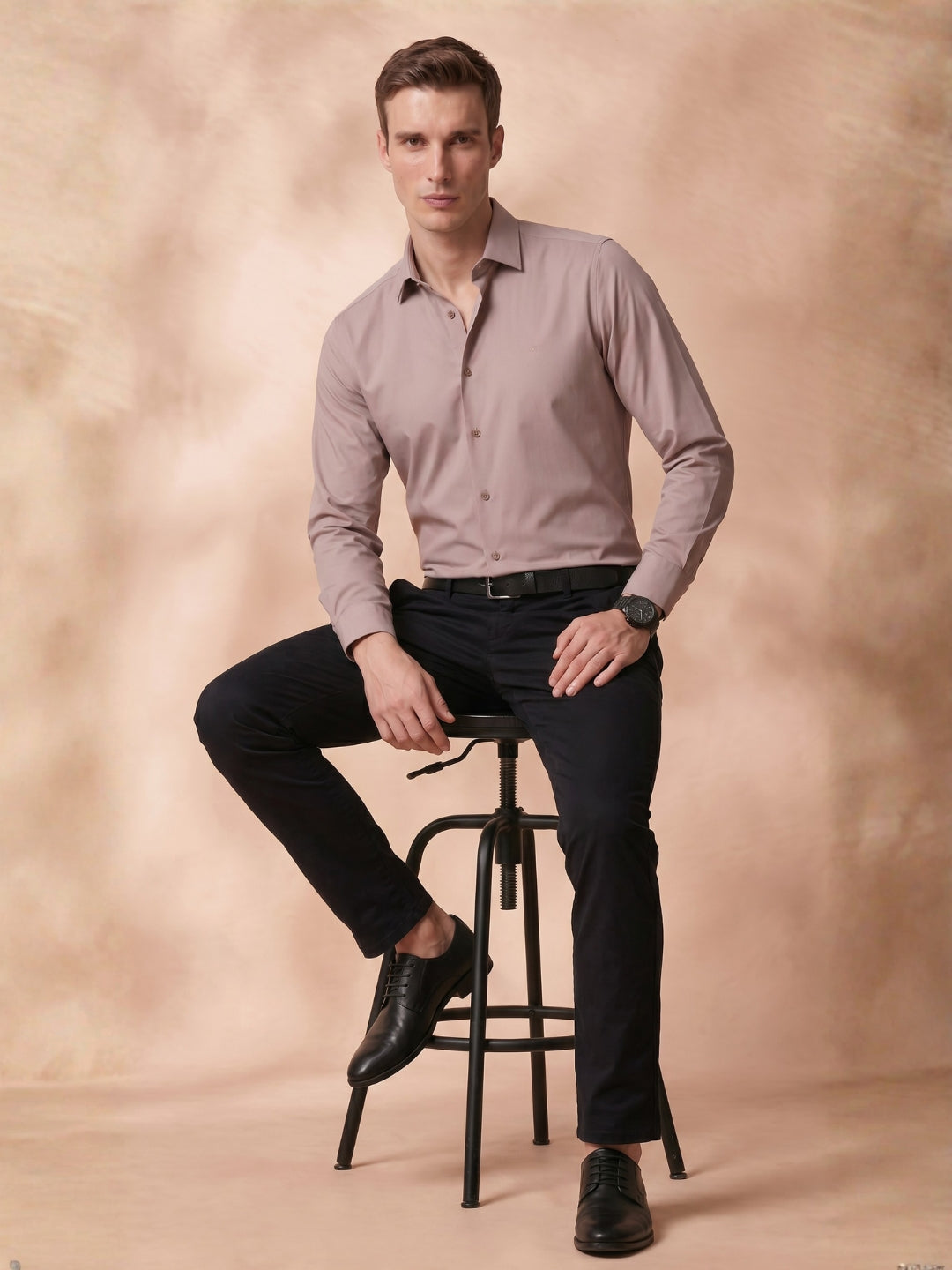 Slim Fit Beige Other Solid Formal Shirt for Men (TOMBG)