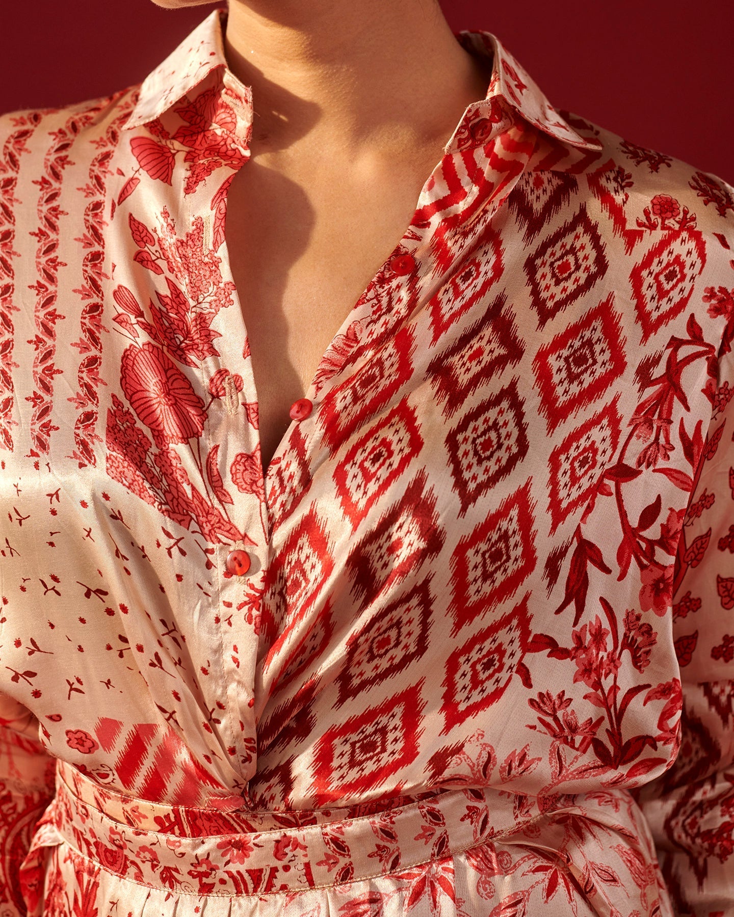 Ivory Red Print Platter Skirt Set