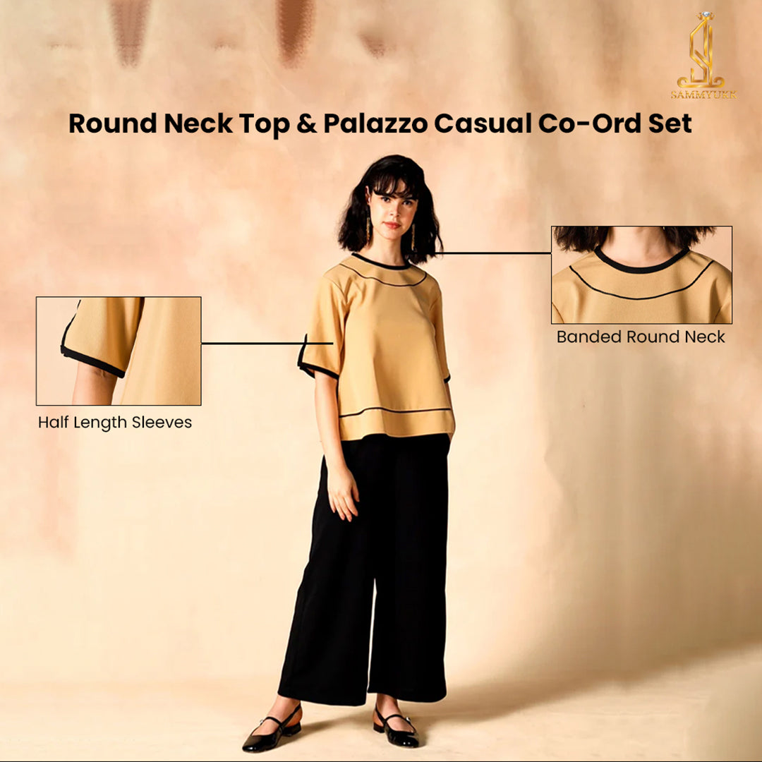 Round Neck Top & Palazzo Casual Co-Ord Set