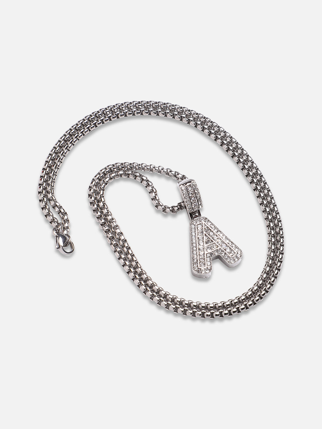 Embellished A Alphabet Pendant with Chain - Silver
