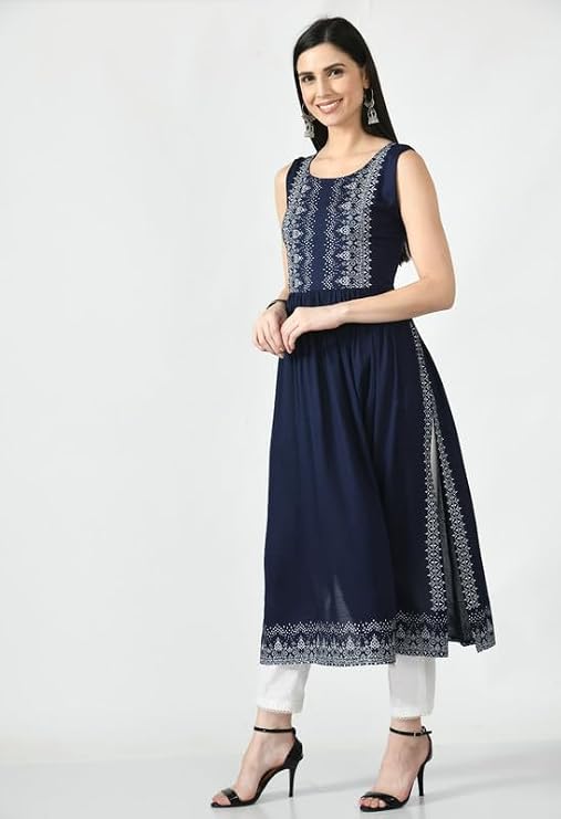 LIBOZA - Sleeveless Kurta for Women- Perfect for a Fashionable Summer Wardrobe for Girls and Women Blue