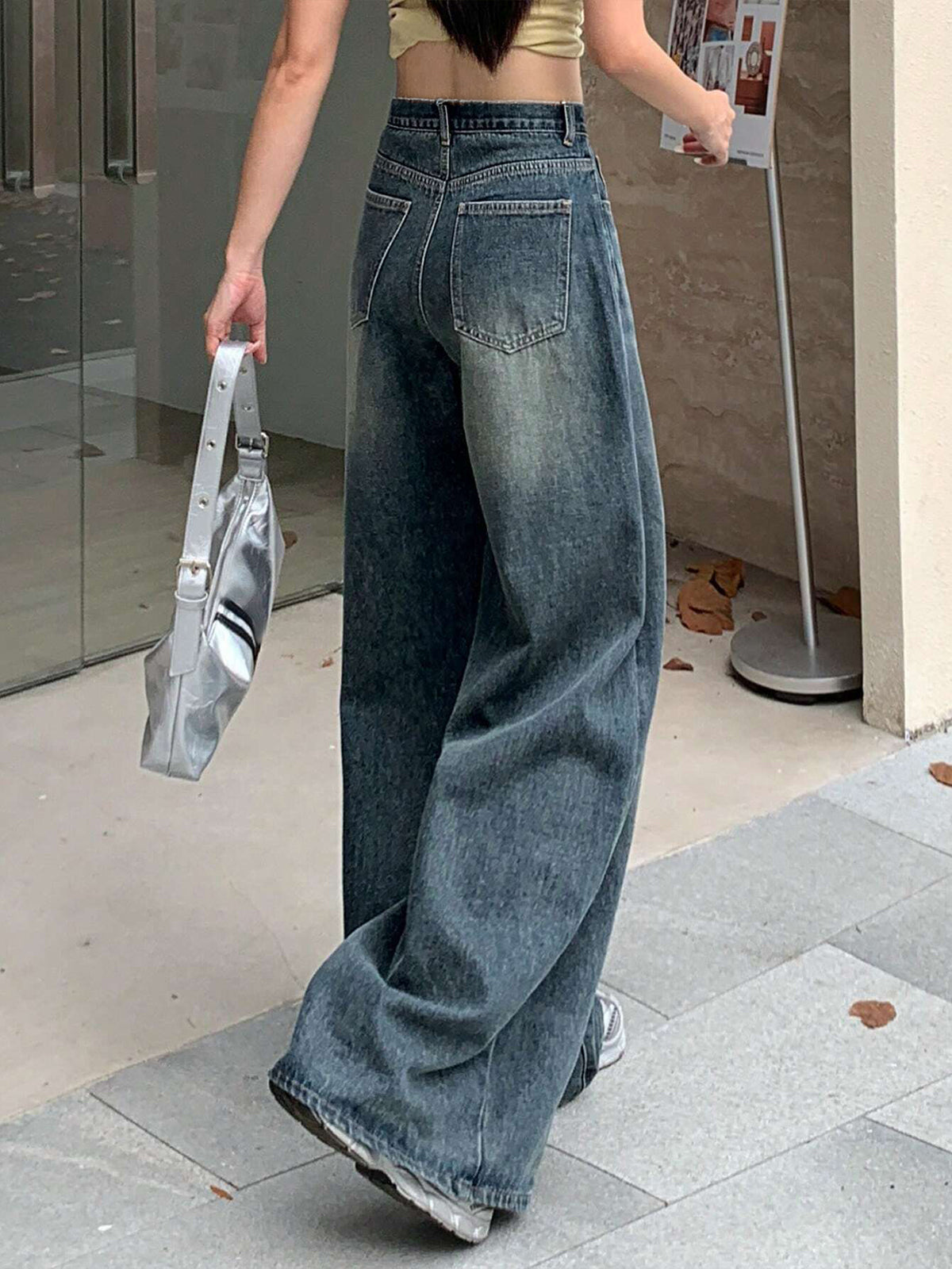Vintage Dusty Aqua Blue Washed Wide Leg Jeans