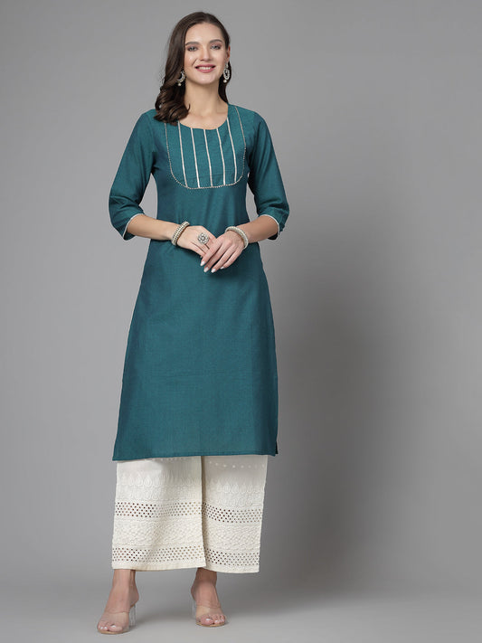 Women Dark Green Festive Kurta With Lace Krya