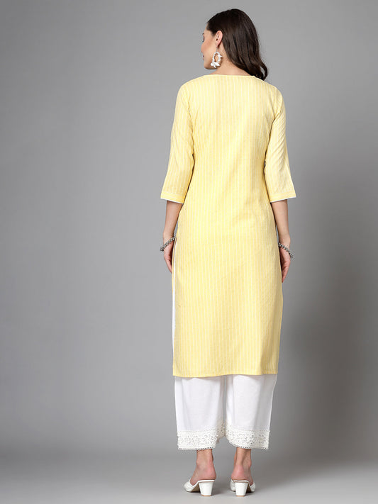 Women Yellow Striped Yarn-Dyed Kurta Krya