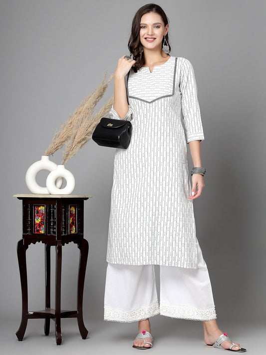 Women Off White Cotton Dobby Kurta Krya