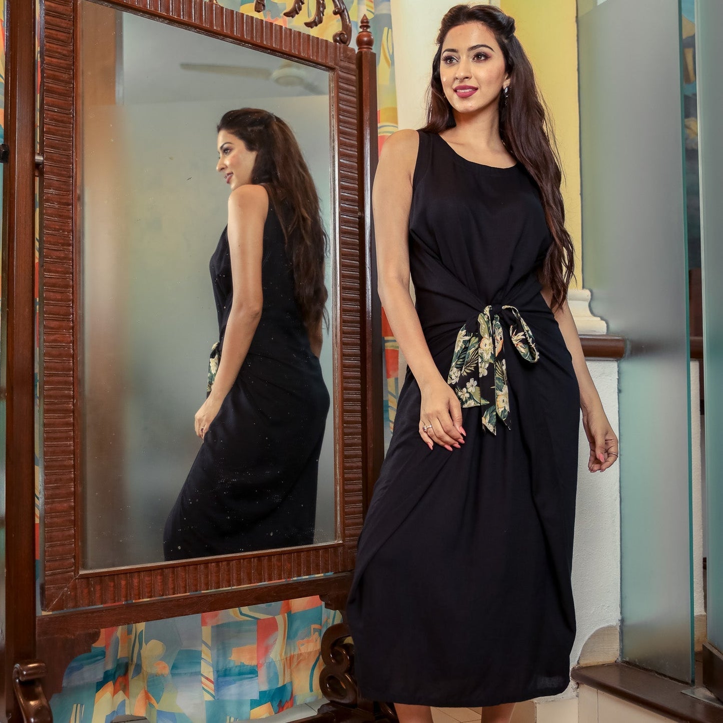 Black Dress With Printed Tieup