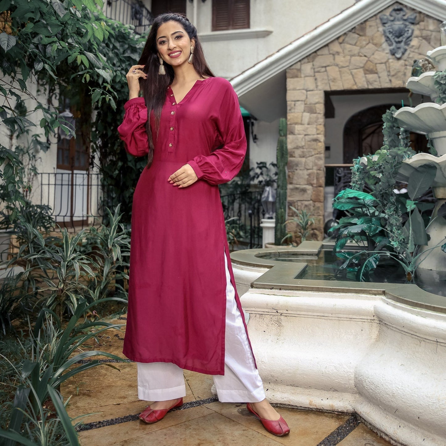 Maroon Sequin Work Kurta Set