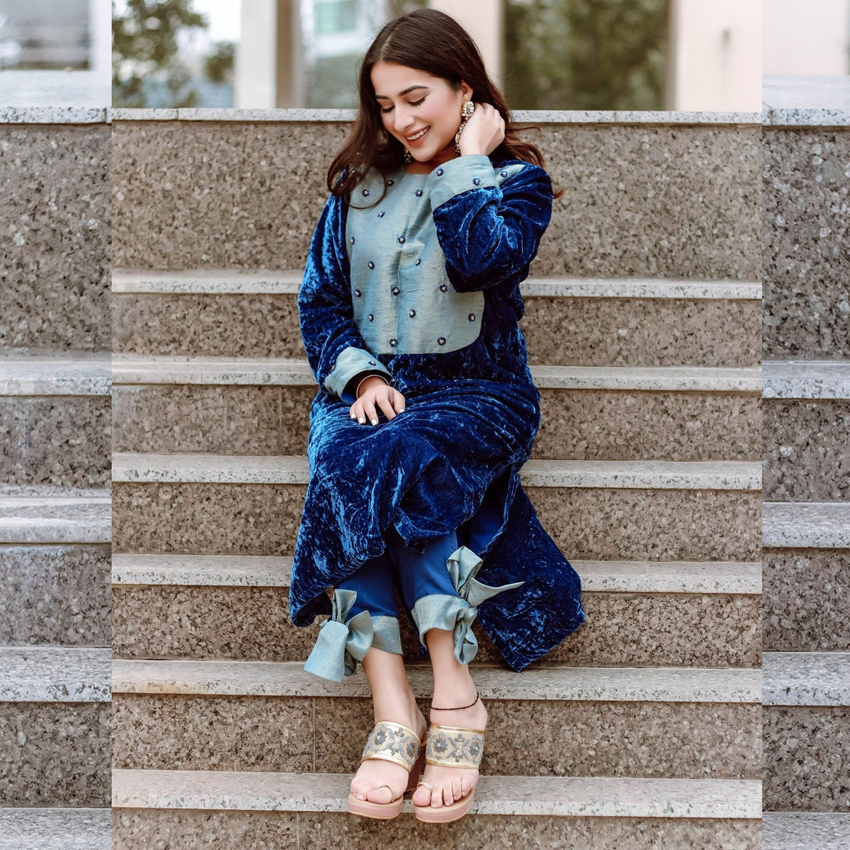 Sapphire Tissue Velvet Kurta Set