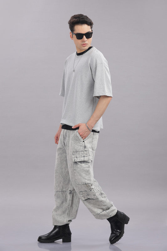 Funny Tales Oversized Grey Melange T-shirt for Men