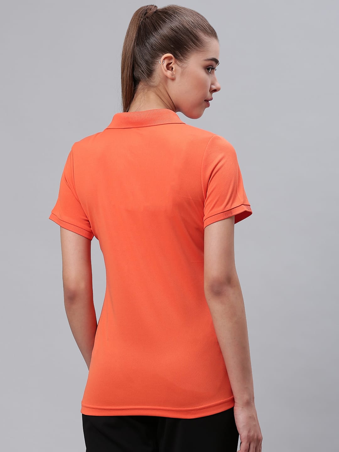 Alcis Women Orange Solid Polo Collar Sports T-shirt