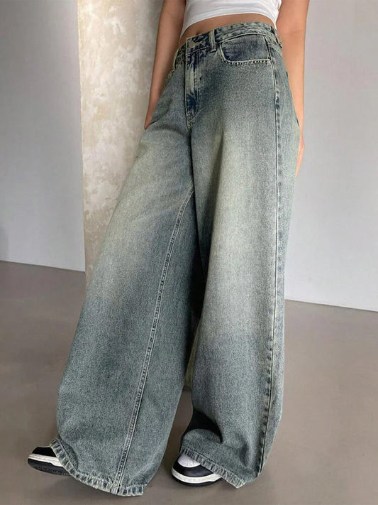 Smoke Blue Washed Wide Leg Jeans