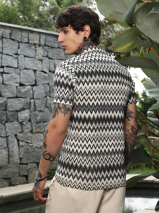 Zig-Zag Knit Polo T-Shirt